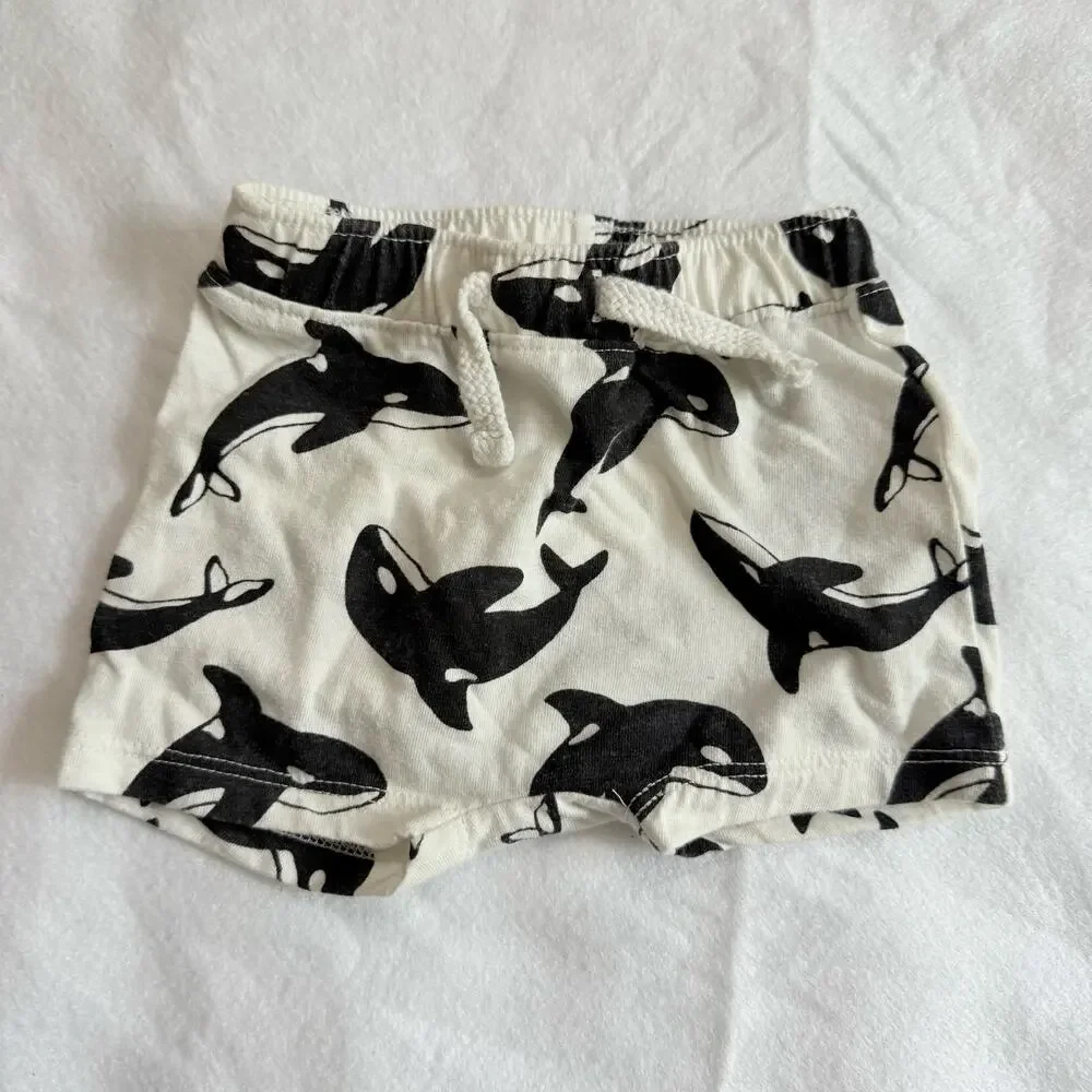 Old Navy Baby Shorts Shorties Black White Orca Whale Print 0-3 Months Boy Girl